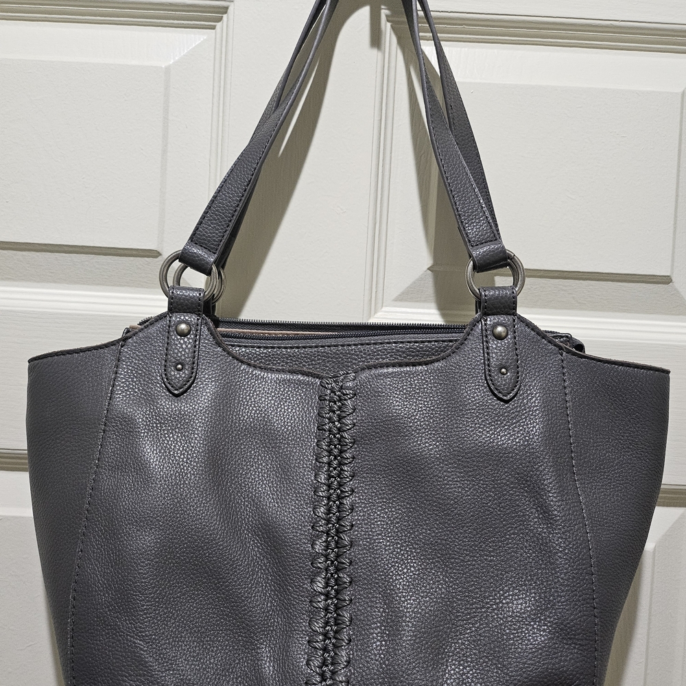 Elegant Gray Leather Tote Bag